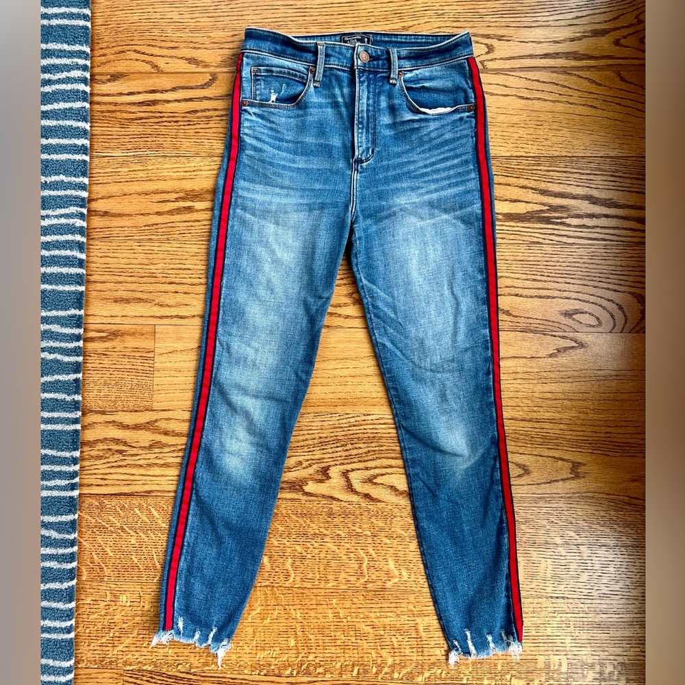Abercrombie & Fitch high rise skinny Jeans with Red Stripe